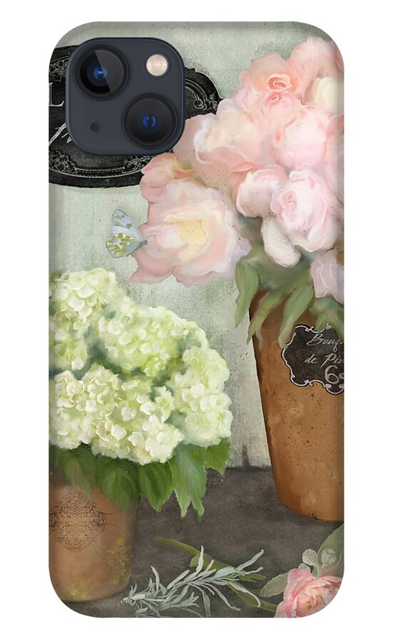 French Flower Market iPhone 13 Case featuring the painting Marche aux Fleurs 2 - Peonies n Hydrangeas by Audrey Jeanne Roberts