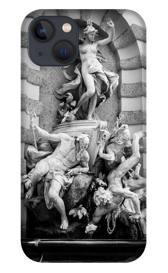Fountain iPhone 13 Case featuring the photograph Mastery of the Sea - Vienna B W by Pamela Newcomb