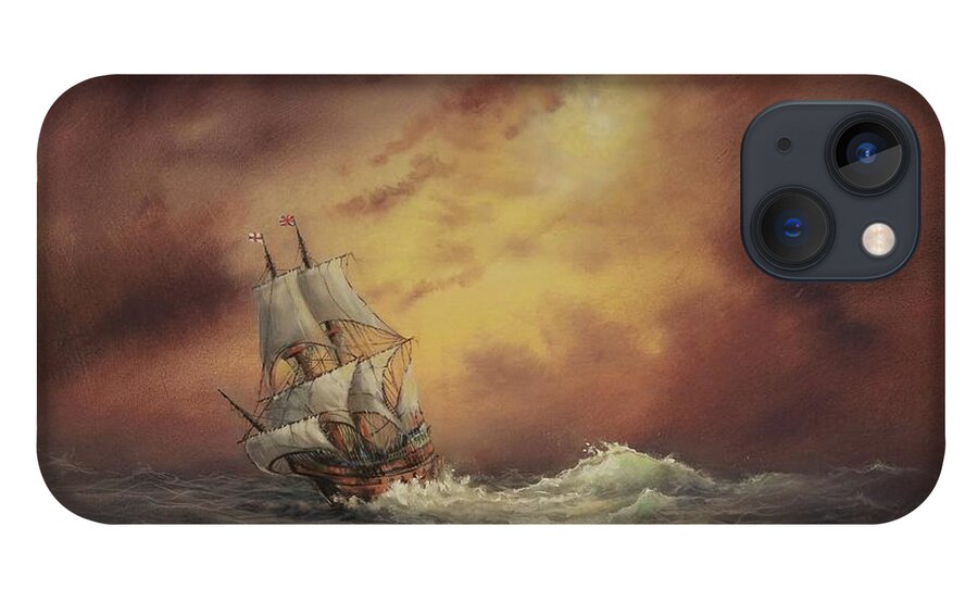 Mayflower iPhone 13 Case featuring the painting Mayflower At Sea by Tom Shropshire