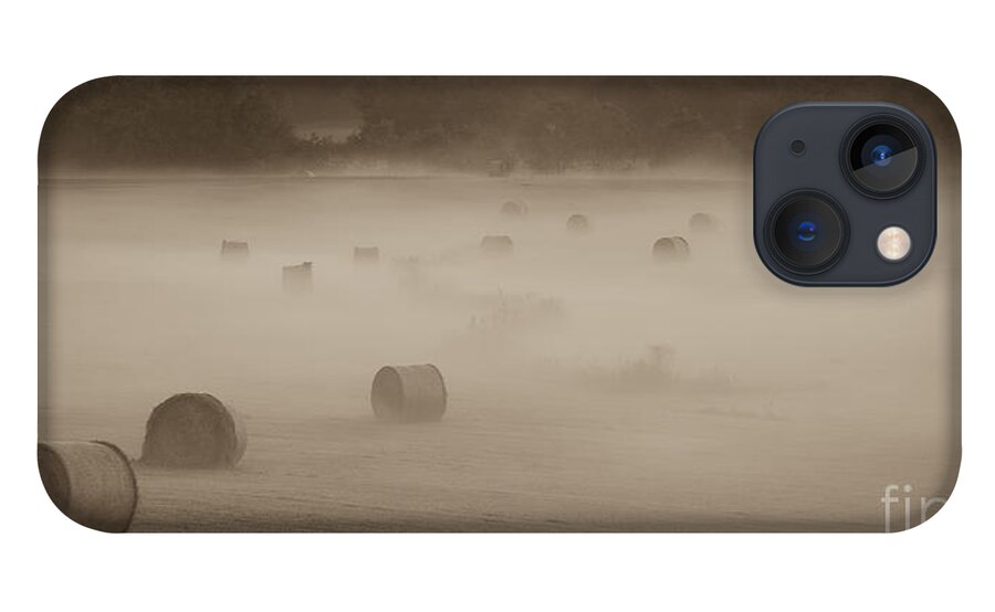 Misty Hay Bales iPhone 13 Case featuring the photograph Misty Hay Bales by Tamara Becker