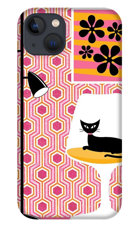 Mid Century Modern iPhone 13 Case featuring the digital art Mod Wallpaper in Pink by Donna Mibus