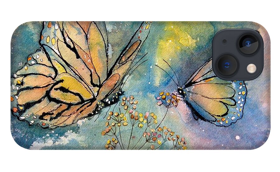 Monarch Butterflies iPhone 13 Case featuring the painting Monarch Butterflies by Midge Pippel