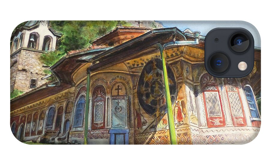 Christianity iPhone 13 Case featuring the painting Monastery of The Holy Transfiguration of God Bulgaria by Henrieta Maneva