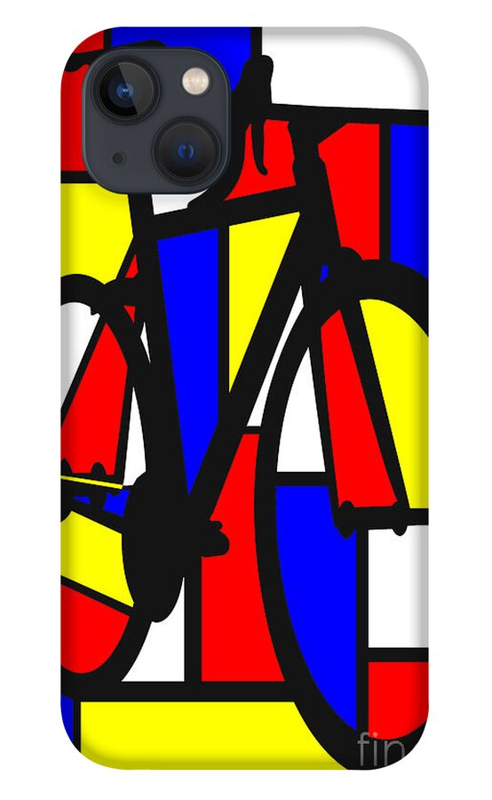 Bicycle iPhone 13 Case featuring the painting Mondrianesque Road bike by Sassan Filsoof