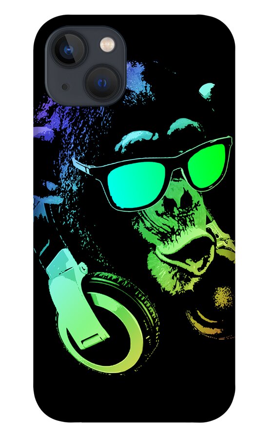 Monkey iPhone 13 Case featuring the mixed media Monkey DJ Neon Light by Filip Schpindel