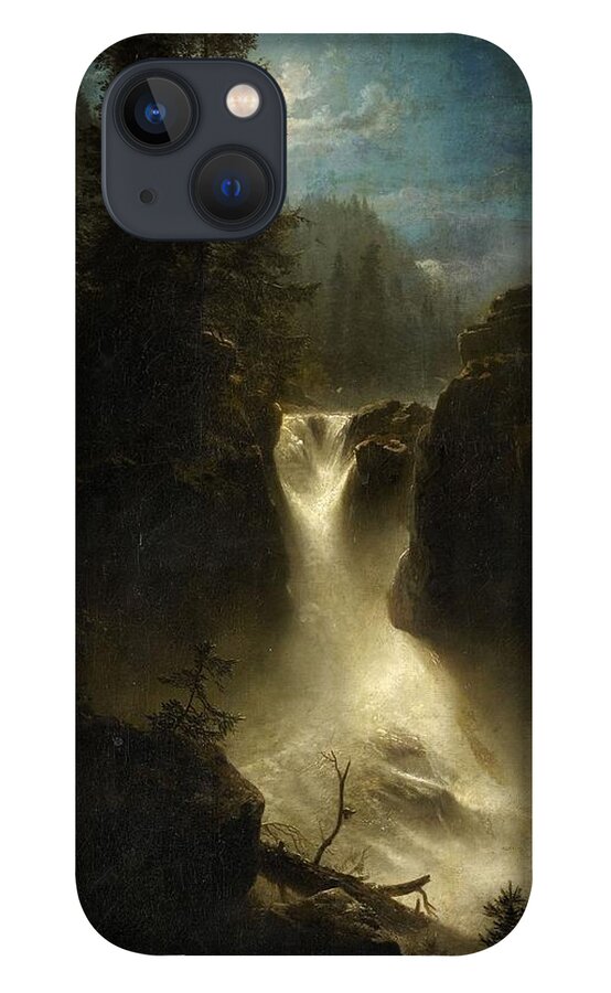 Oswald Achenbach iPhone 13 Case featuring the painting Moonlit Alpine Landscape by Oswald Achenbach