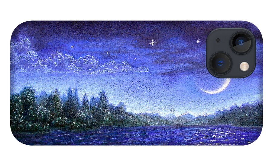 Moonlit iPhone 13 Case featuring the pastel Moonlit Lake by Michael Heikkinen