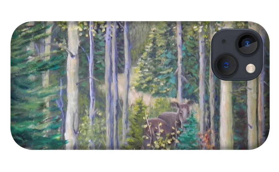 Mountains iPhone 13 Case featuring the painting Moose Encounter by Sharon Casavant