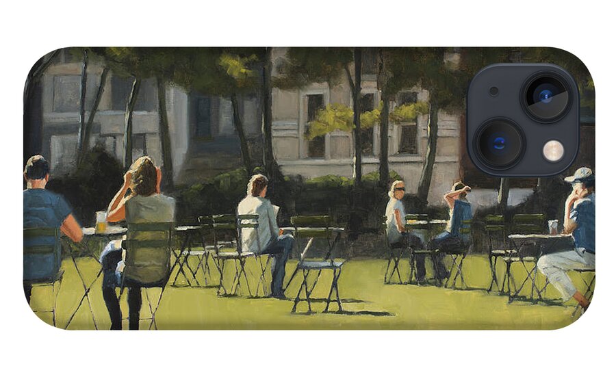 Park iPhone 13 Case featuring the painting Morning in Bryant Park two by Tate Hamilton