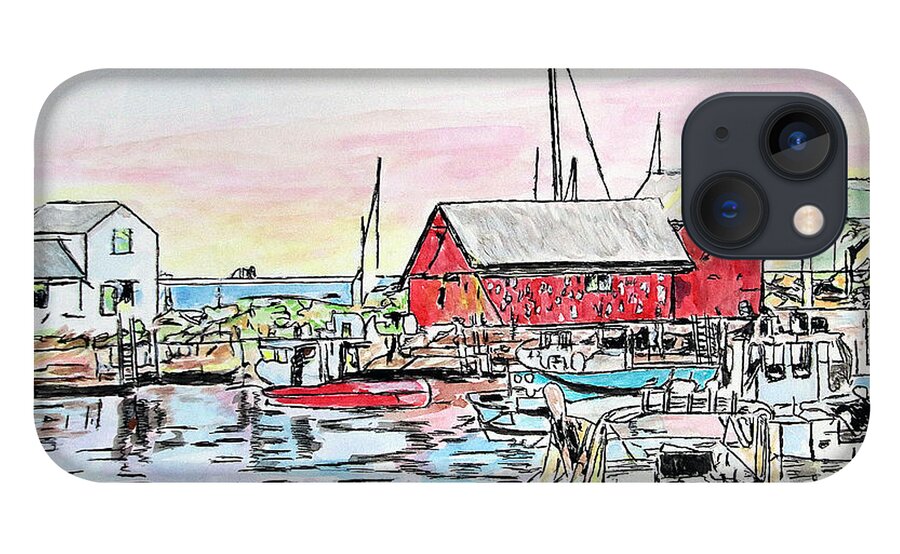 Pen iPhone 13 Case featuring the drawing Motif #1 Rockport, Massachusetts by Michele A Loftus