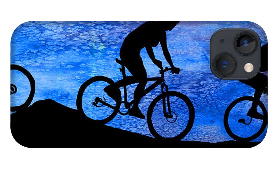 Bikers iPhone 13 Case featuring the digital art Mountain Bikers at Dusk by Jenny Armitage