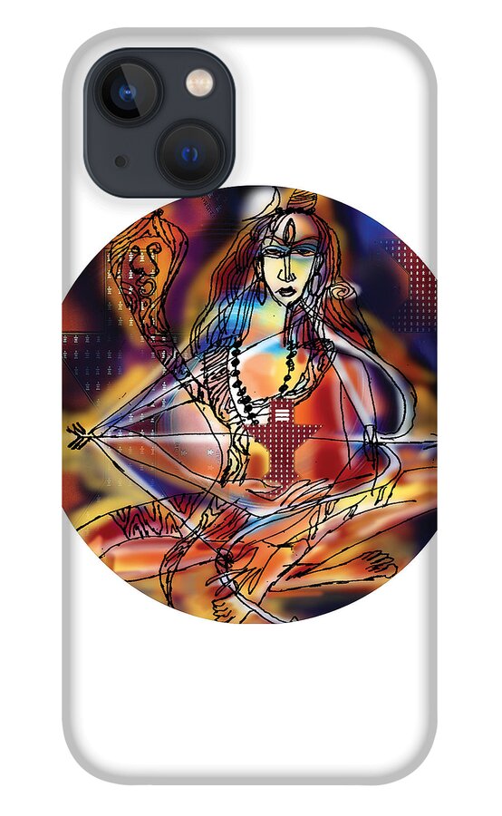Music iPhone 13 Case featuring the painting Music Shiva by Guruji Aruneshvar Paris Art Curator Katrin Suter