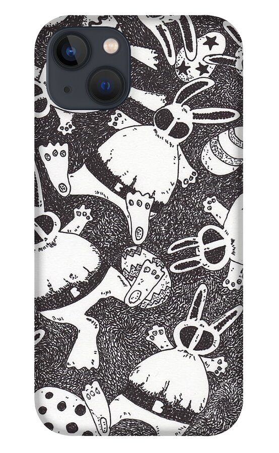Rabbits iPhone 13 Case featuring the drawing Mutant Easter Bunnies in Limbo by Todd Peterson