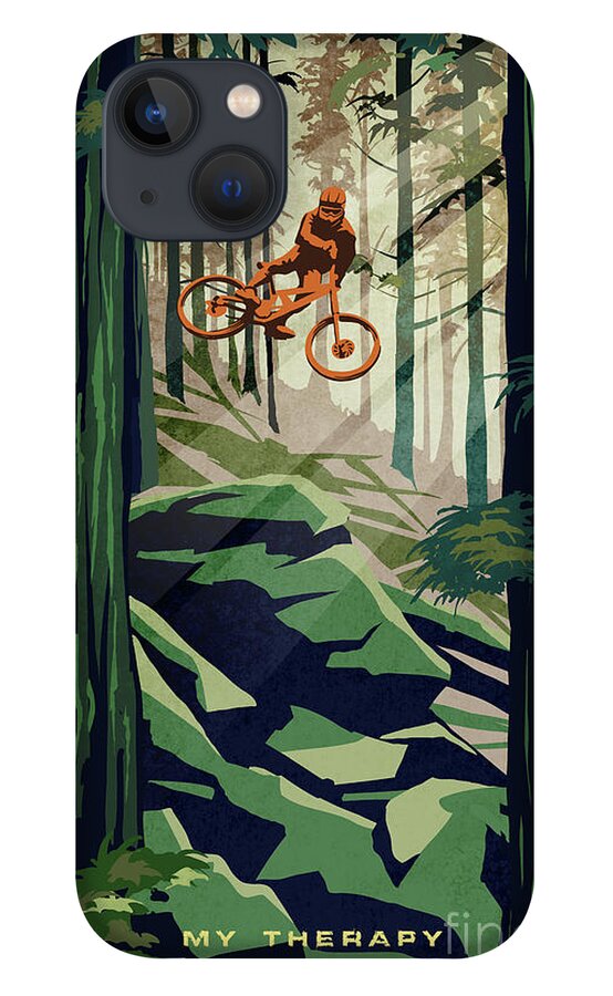 Mountain Bike iPhone 13 Case featuring the painting My Therapy by Sassan Filsoof