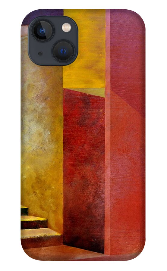 Gold iPhone 13 Case featuring the painting Mystery Stairway by Michelle Calkins