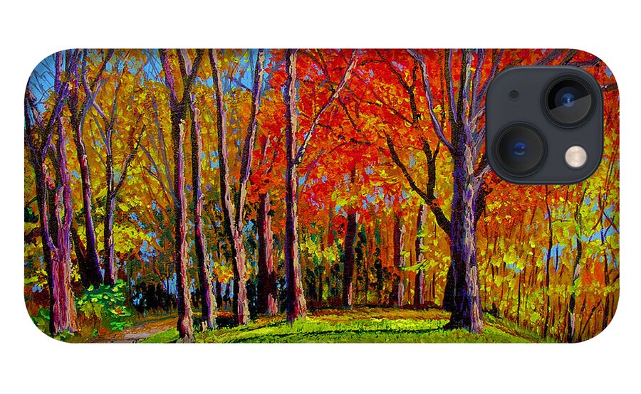 Trees Autumn Hill Grass Sunshine Shadows Sky Colors Path iPhone 13 Case featuring the painting Nashville North by Stan Hamilton
