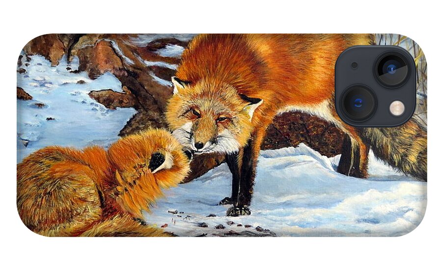 Red Fox iPhone 13 Case featuring the painting Natures Submission by Marilyn McNish