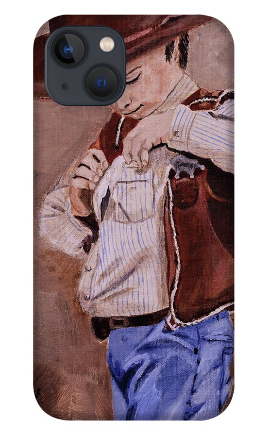 Cowboy iPhone 13 Case featuring the painting New Sheriff in Town by Jackie MacNair
