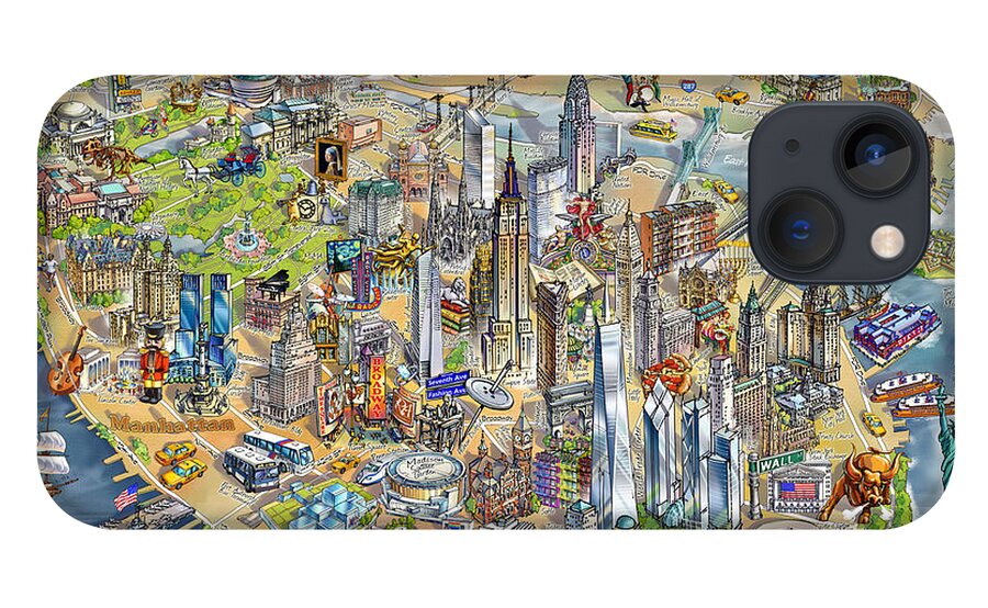 Manhattan iPhone 13 Case featuring the painting New York City Illustrated Map by Maria Rabinky