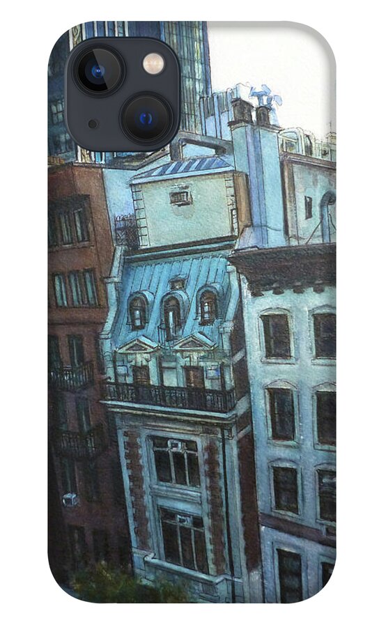 Architecture iPhone 13 Case featuring the painting New York City IV by Henrieta Maneva