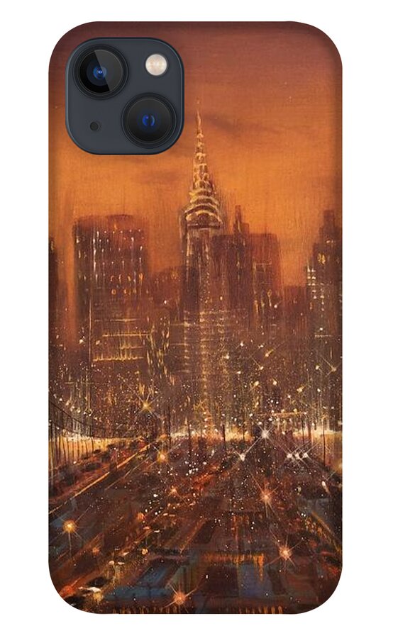 Nyc iPhone 13 Case featuring the painting New York City of Dreams by Tom Shropshire