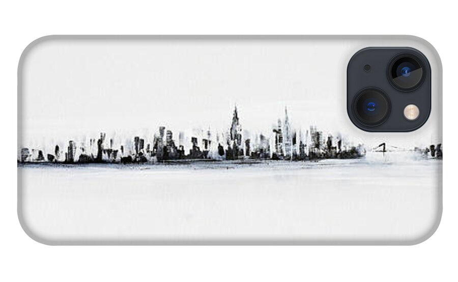 Original iPhone 13 Case featuring the painting New York City Skyline Black And White by Jack Diamond