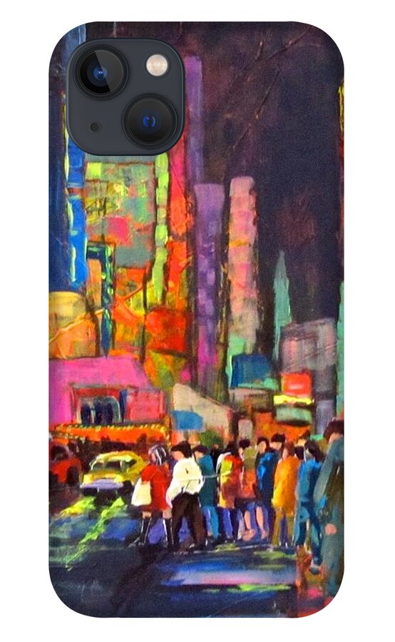 Night iPhone 13 Case featuring the painting Night Street in Theater District by Barbara O'Toole