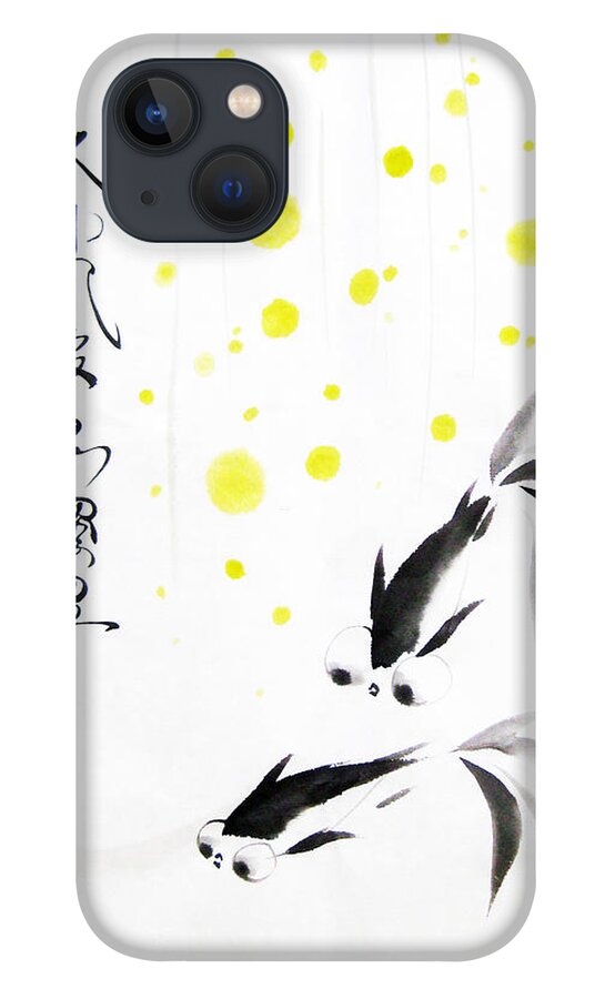 Chinese iPhone 13 Case featuring the painting Fishies Couldn't Care Less About The Storm Above by Oiyee At Oystudio