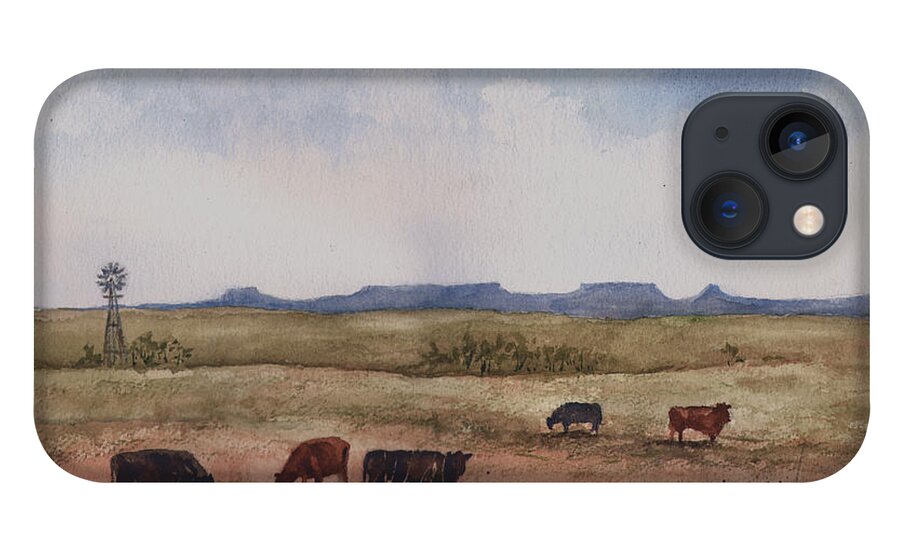 Cattle iPhone 13 Case featuring the painting Northwest Oklahoma Cattle Country by Sam Sidders