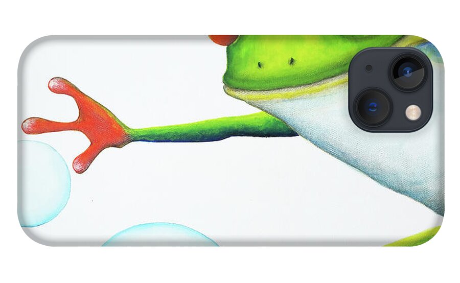 Frog iPhone 13 Case featuring the painting Oh Bubbles by Oiyee At Oystudio