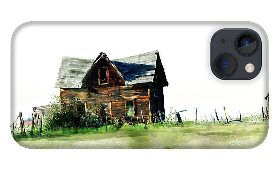 Abandoned iPhone 13 Case featuring the digital art Old sagging house by Debra Baldwin
