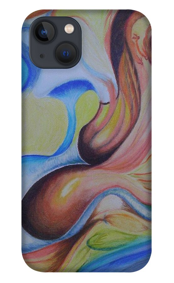Abstract iPhone 13 Case featuring the painting On the Island by Suzanne Udell Levinger
