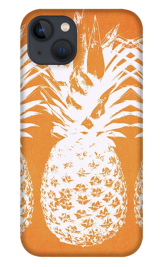 Pineapple iPhone 13 Case featuring the painting Orange and White Pineapples- Art by Linda Woods by Linda Woods