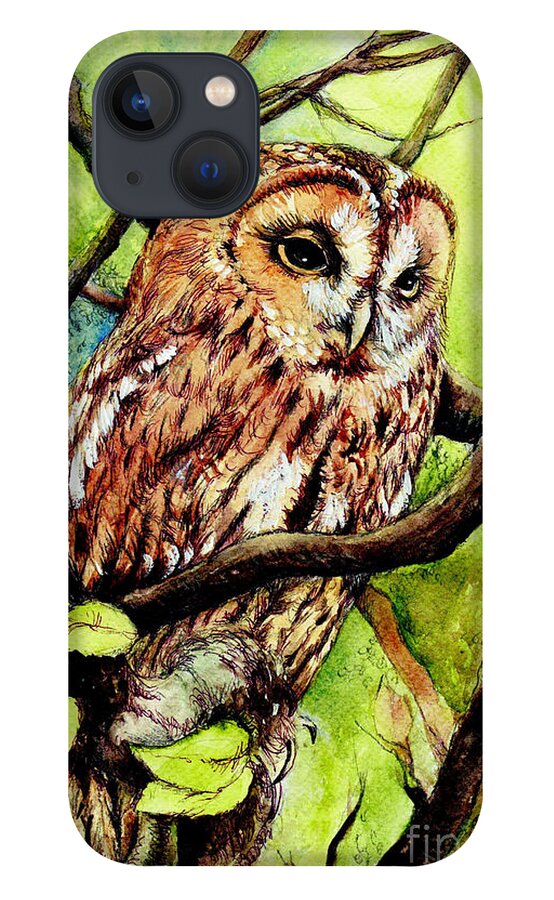 Bird iPhone 13 Case featuring the painting Owl from Butterfingers and Secrets by Morgan Fitzsimons