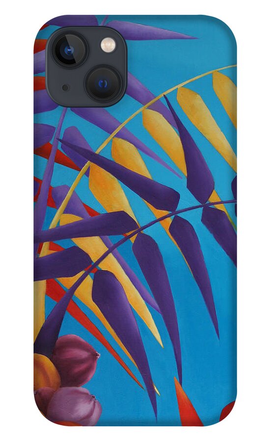 Landscape iPhone 13 Case featuring the painting Palm Tree with Coconuts 1 by Karin Eisermann