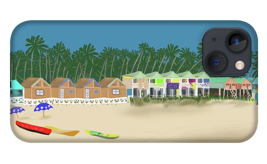 Palolem iPhone 13 Case featuring the painting Palolem Beach in Goa, India by Barefoot Bodeez Art