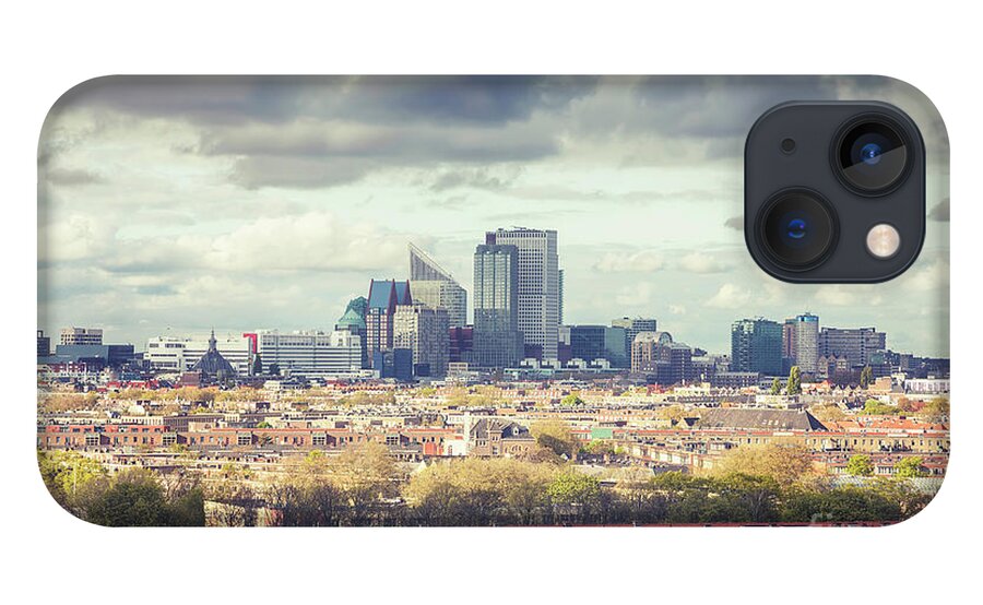 Downtown iPhone 13 Case featuring the photograph panorama of the Hague modern city by Ariadna De Raadt