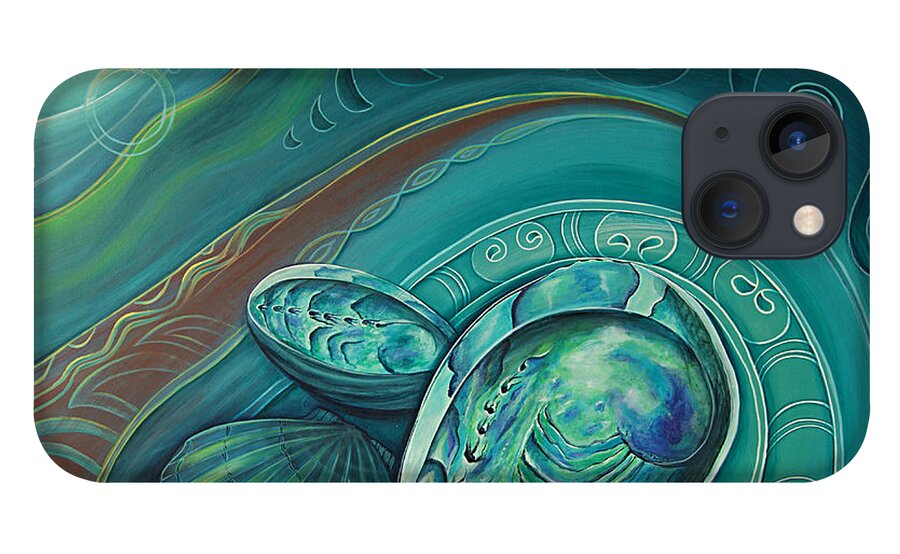 Paua iPhone 13 Case featuring the painting Paua Seabed by Reina Cottier by Reina Cottier