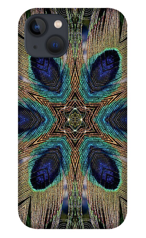 Mandala iPhone 13 Case featuring the mixed media Peacock Power by Alicia Kent