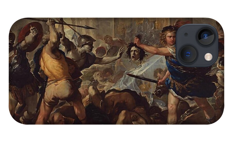 Luca Giordano iPhone 13 Case featuring the painting Perseus fights Phineas by Luca Giordano
