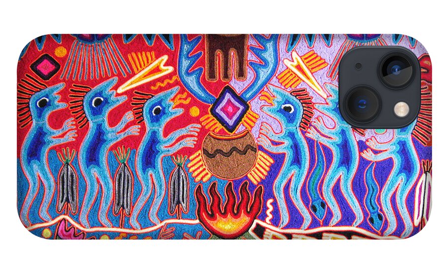 Peyote iPhone 13 Case featuring the digital art Peyote Shaman Hunting Ritual by Vagabond Folk Art - Virginia Vivier