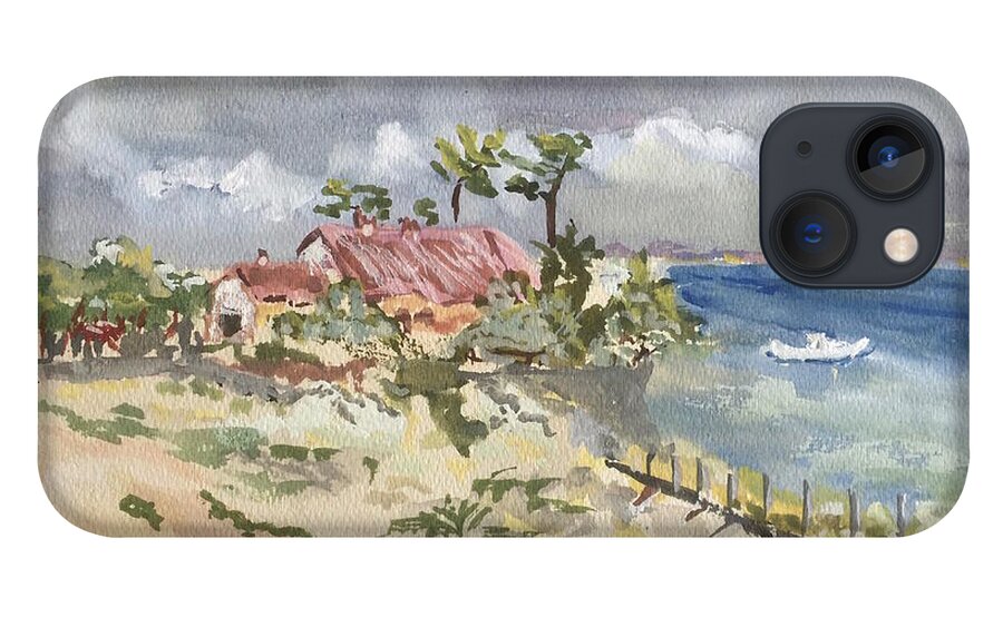 Plage iPhone 13 Case featuring the painting Phare du Cap Ferret - Hommage famille David. by Francoise Chauray