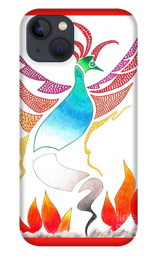Mythology iPhone 13 Case featuring the mixed media Phoenix Rising by Jayne Somogy