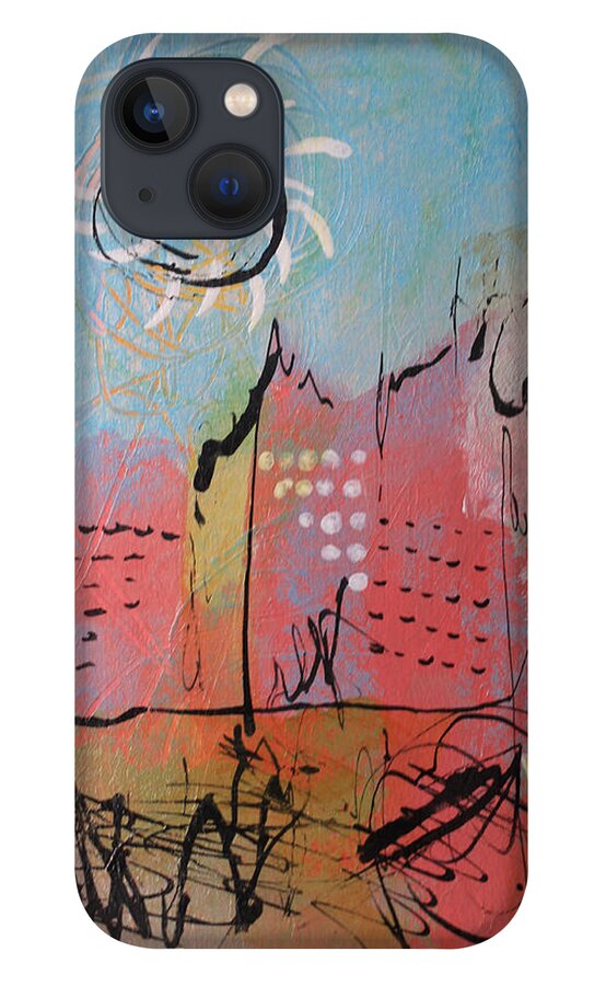 Gold iPhone 13 Case featuring the painting Pink City by April Burton