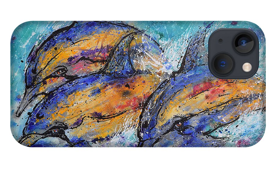 Dolphins iPhone 13 Case featuring the painting Playful Dolphins by Jyotika Shroff