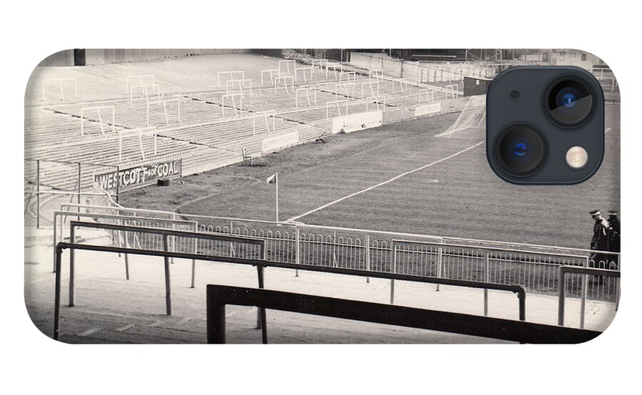  iPhone 13 Case featuring the photograph Plymouth Argyle - Home Park -Barn Park End 1 - BW - 1960s by Legendary Football Grounds