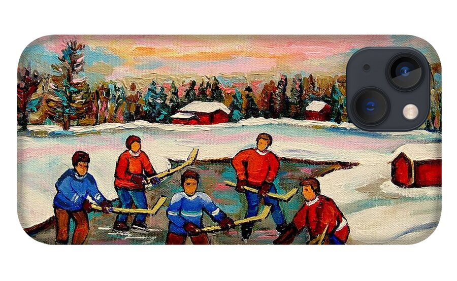 Montreal iPhone 13 Case featuring the painting Pond Hockey Countryscene by Carole Spandau