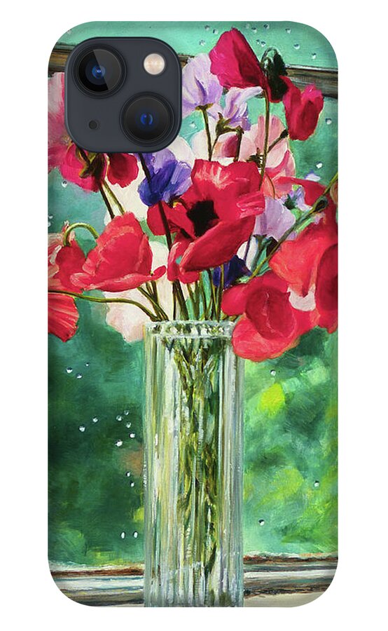 Poppies iPhone 13 Case featuring the painting Poppies on Windowsill by Marie Witte