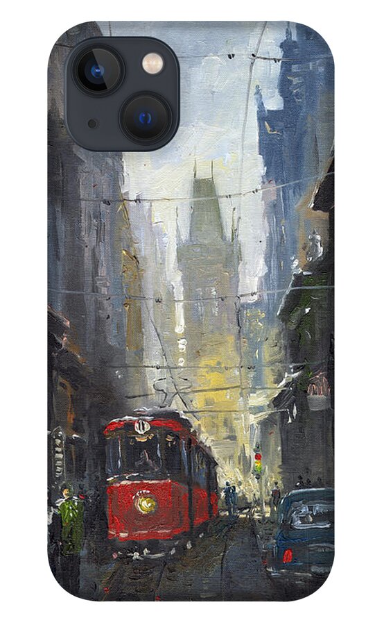 Oil On Canvas Paintings iPhone 13 Case featuring the painting Prague Old Tram 05 by Yuriy Shevchuk