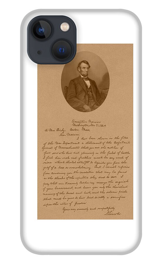Bixby Letter iPhone 13 Case featuring the mixed media President Lincoln's Letter To Mrs. Bixby by War Is Hell Store